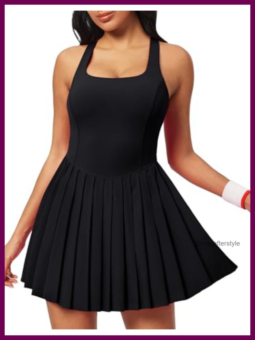 Pleated Tennis Dress Built-in Bra Shorts Pockets Athletic Workout